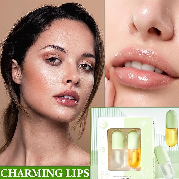 Lip Plumper Set,Lip Plumper Oil Gloss Moisturizing Lip Plumper Lip Care Serum,Hydrating Plump Gloss Reduce Fine Lines,Lip Plumper for Day & Night Use Set AïŒ2PcsïŒ