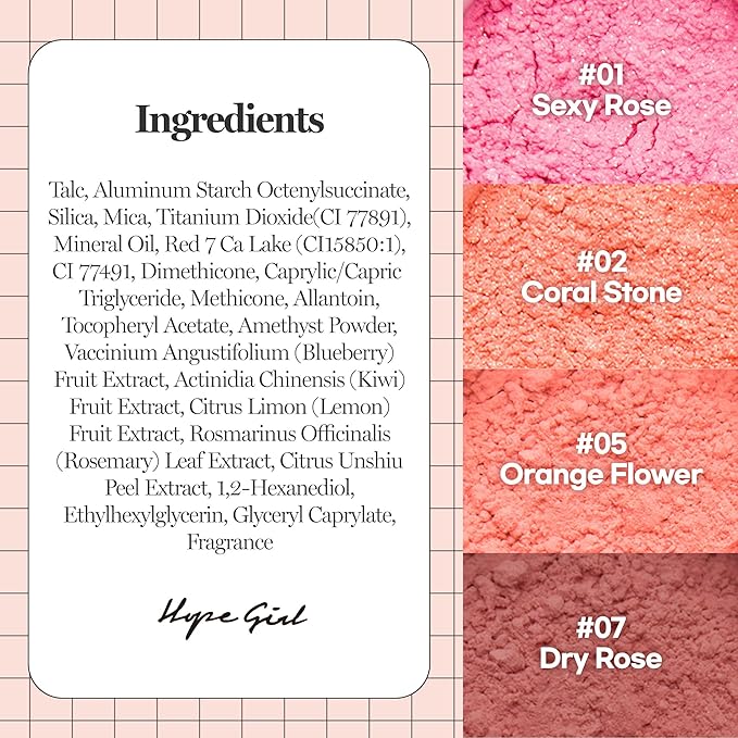 Hope Girl 3D Powder Blusher 0.17oz | Skin-Loving Korean Mini Blush for Cheeks and Eye Makeup w/Allantoin | K Beauty Cool Toned Vibrant Sunkissed Fine Powder Makeup Blush Cosmetics (#05 Orange Flower)