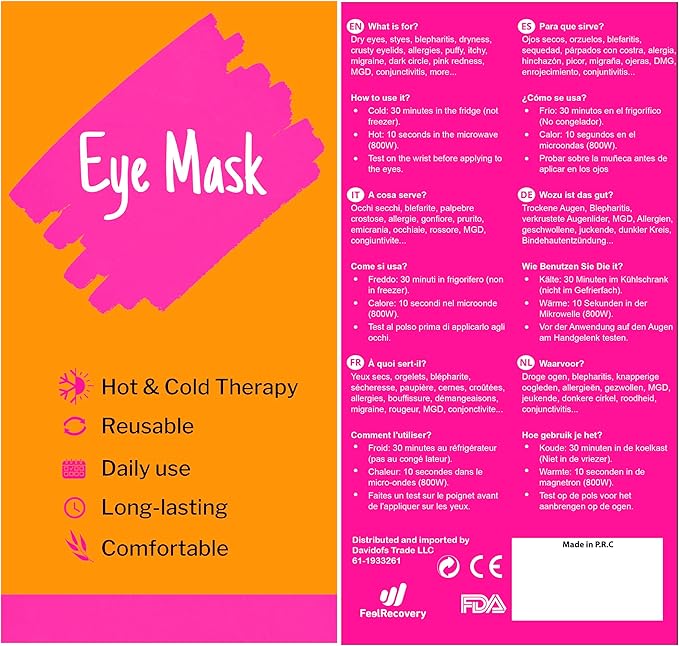 Cooling Gel Eye Mask for Puffy Eyes (8x4 in) - Reusable Cold Compress Pack for Dry Eyes, Tired Eyes, Headaches, Dark Circles - Flexible Golden Gel Beads Hot & Cold Therapy