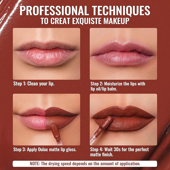 Oulac Matte Liquid Red Lipstick for Women, Orange Tone Red Long Lasting Lipstick, Waterproof Lip Stain, No Transfer, Creamy High Pigmented Formula with Vitamin E, Vegan & Cruelty-Free M21