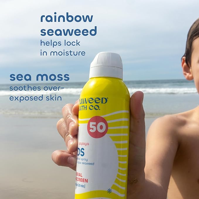 Seaweed Bath Co. Kid's on the Move Mineral SPF 50 Broad Spectrum Zinc Oxide Sunscreen Spray, 6 Oz., Water Resistant, Tear Free Children's Sunblock