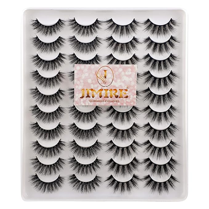 JIMIRE 20 Pairs False Eyelashes 2 Styles Mixed Fluffy Eyelashes Natural Volume Wispy Faux Mink Lashes Pack