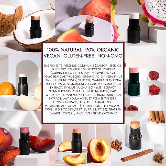 Organic Blush Tube, Chardonnay - 100% Natural Vegan Cream Blush Sticks, Multi-Use Bronzer, & Highlighter for Lips, Cheeks & Eyes, Buildable Shimmer, Gluten-Free, Paraben-Free, Made in USA