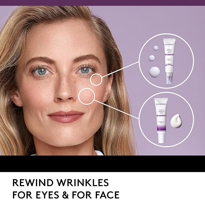 COVERGIRL Simply Ageless Skin Eye Lift Serum, Reduces Wrinkles, 1 Pack, 0.92 Oz ,Serum, Face Serum, Skin Tightening Serum, Anti-Wrinkle Serum, Tighter Skin, Instantly Youthful, Works Well With Makeup