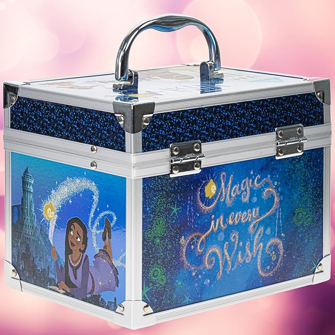 Disney Wish - Townley Girl Train Case Cosmetic Makeup Set Includes Lip Gloss, Eye Shimmer, Brush, Nail Polish, Accessories & more! for Girls, Ages 3+ perfect for Parties, Sleepovers & Makeovers