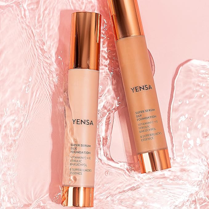 YENSA Super Silk Foundation - Full Coverage, Age-defying complex of Vitamin C, E, Ferulic, and Bakuchiol Oil (Deep 3) 1.0 fl oz