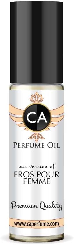 CA Perfume Impression of Eros Pour Femme For Women Replica Fragrance Body Oil Dupes Alcohol-Free Essential Aromatherapy Sample Travel Size Concentrated Long Lasting Attar Roll-On 0.3 Fl Oz/10ml