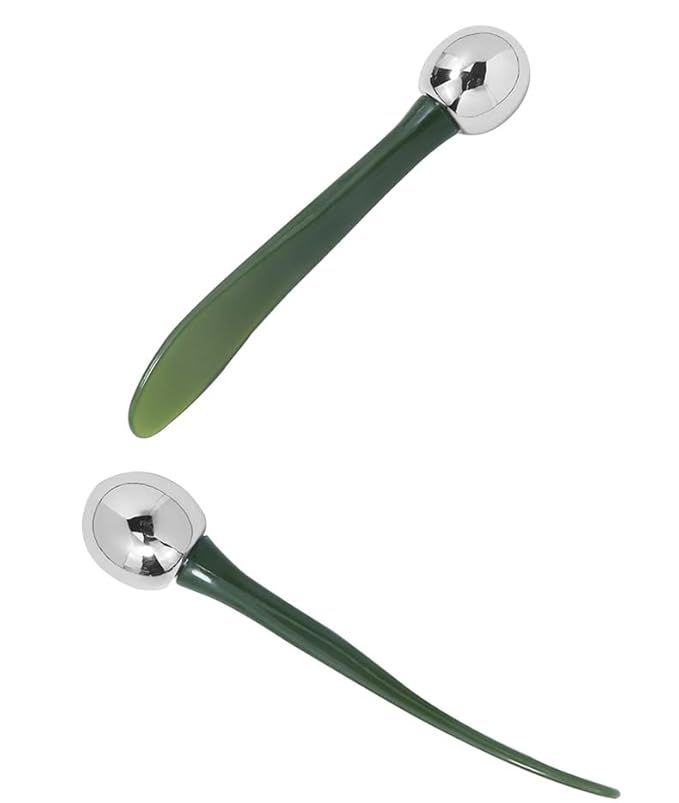 2 in 1 Roller Eyes Cream Applicator Wand and T-Shape Massager Tool for Facial Massage, Reduce Puffiness (Green-1)