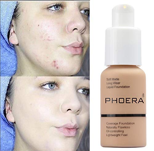 2 Pack PHOERA Foundation, Flawless Soft Matte Liquid Foundation Makeup for Women.(104# Buff Beige and 105# Sand)
