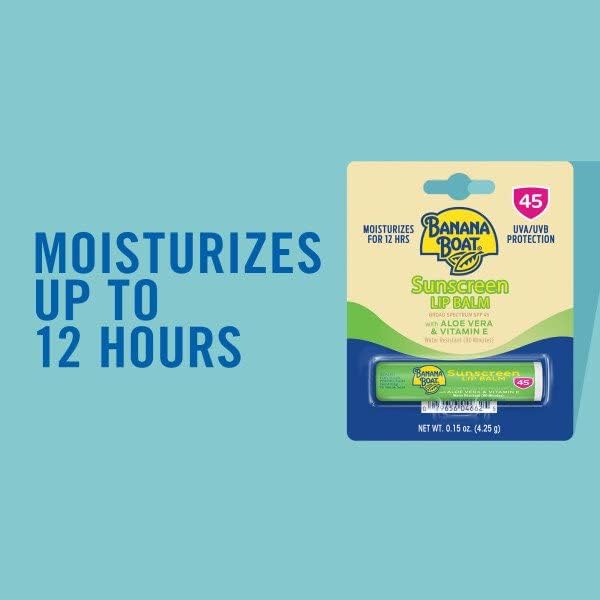 Banana Boat Aloe Vera with Vitamin E Sunscreen Lip Balm, SPF 45, 0.15 Ounces each (Value Pack of 3)