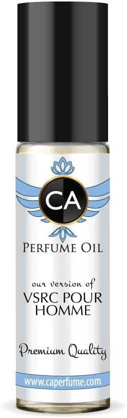 CA Perfume Impression of Vsrc Pour Homme For Men Replica Fragrance Body Oil Dupes Alcohol-Free Essential Aromatherapy Sample Travel Size Concentrated Long Lasting Attar Roll-On 0.3 Fl Oz/10ml