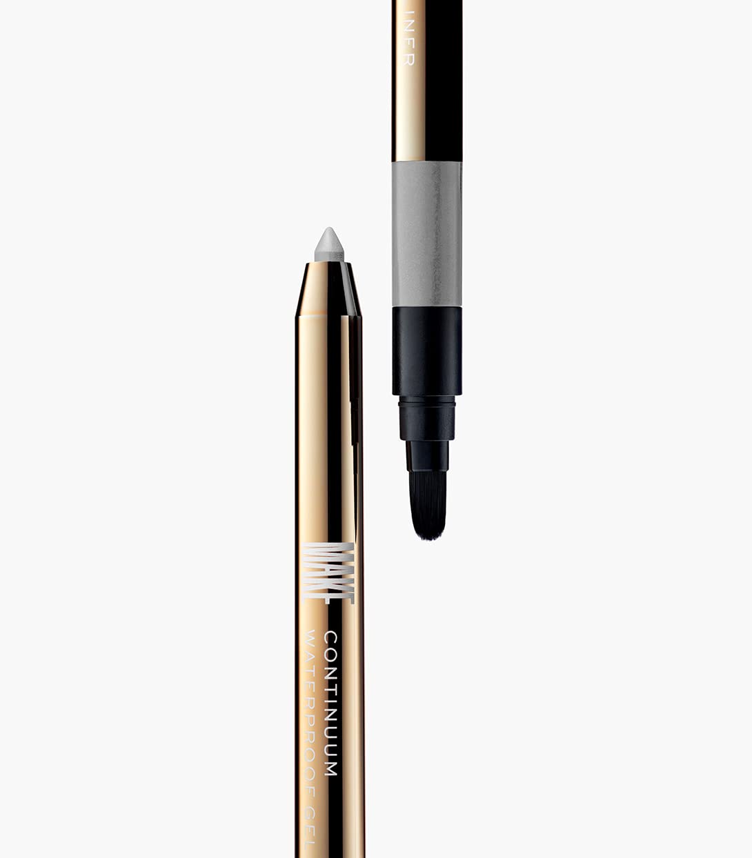 MAKE Beauty Continuum Waterproof Gel Eyeliner Pencil. Creamy, Pigmented Multi-Use, including Waterline with Built-in Sharpener and Blending Brush. Smudge-Proof Makeup. Shade - Interstellar, Silver