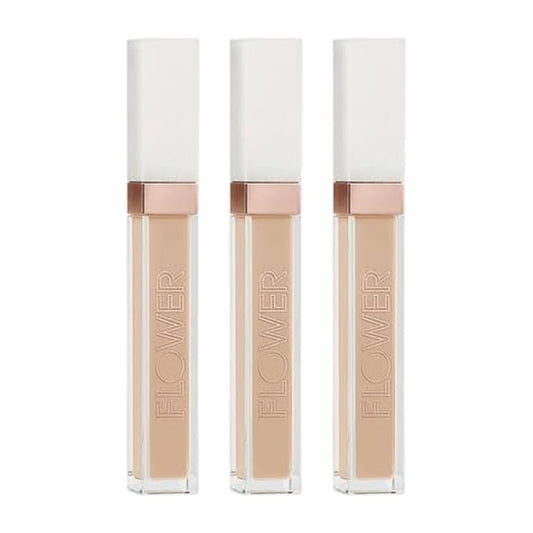 FLOWER Beauty Light Illusion Full Coverage Concealer | Hydrating, Weightless Formula Conceals, Corrects, Covers Dark Circles, Imperfections, Fine Lines and Fatigue | All-Day Wear – Sand (Pack of 3)