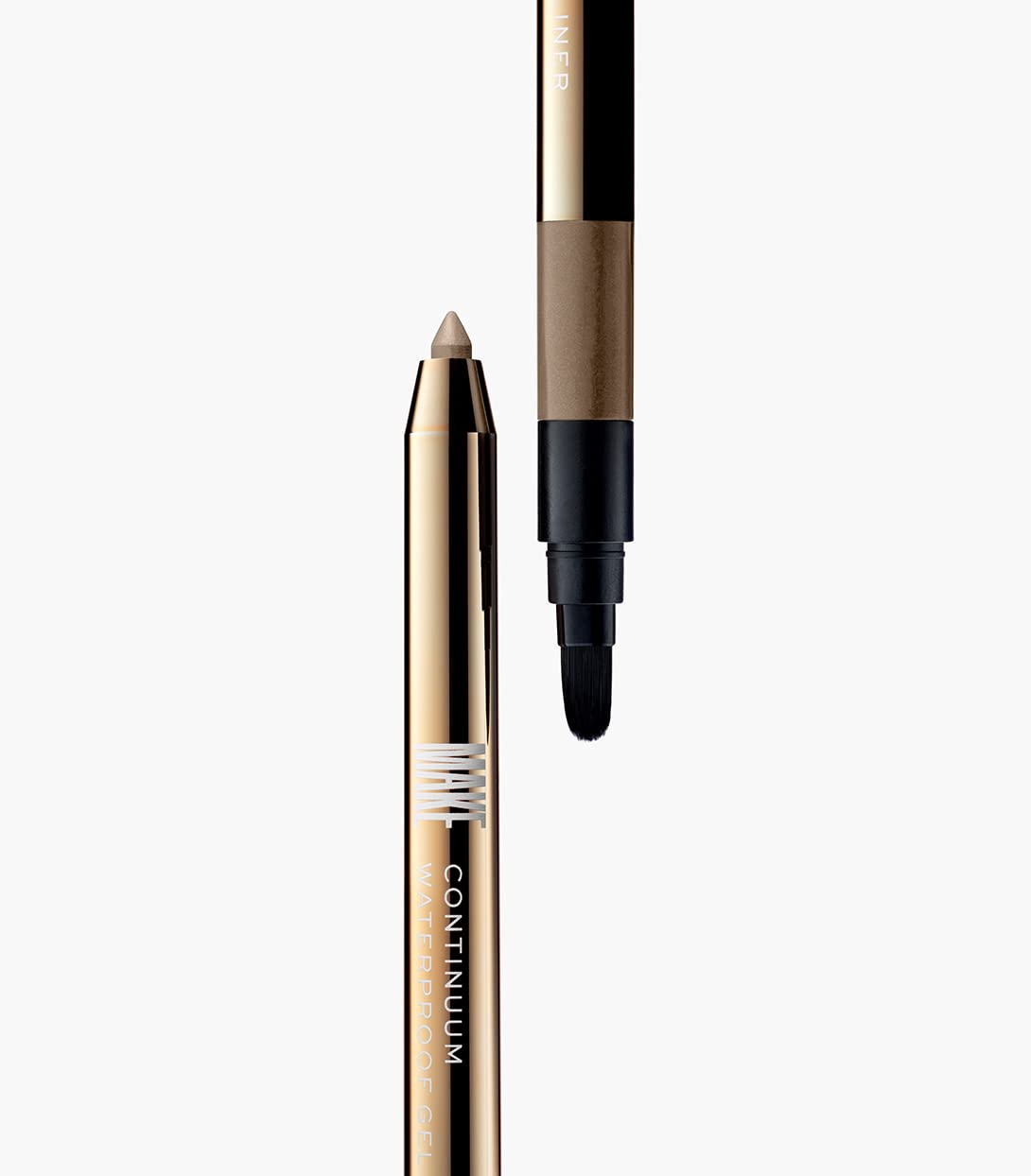 MAKE Beauty Continuum Waterproof Gel Eyeliner Pencil. Creamy, Pigmented Multi-Use, including Waterline with Built-in Sharpener and Blending Brush. Smudge-Proof Makeup. Shade - Halo, Taupe