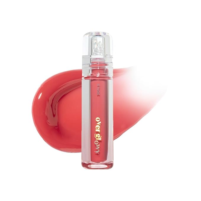 ETUDE Over Glowy Lip Gloss #5 Popping Candy | Non-Sticky Vegan Lip Tint | Moisturized & Long-lasting Lip Gloss | Daily Lip Stain for Dry Lips, Korean Makeup, K-beauty, Perfect for Gift
