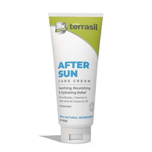 terrasil After Sun Care Lotion with Aloe Vera, Shea Butter, Coconut Oil, & Vitamin E, Soothing Sunburn Relief for Sun Exposed Skin, Deeply Nourishing. Natural Body Lotion (3 oz) Unscented