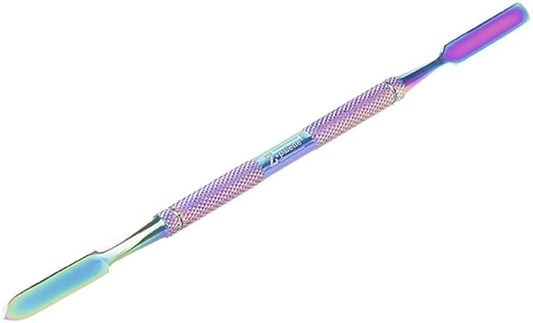 De-Potting Spatula, Dual-Ended Multicolor Steel Tool for Makeup Palettes, Empty Magnetic Palette Compatible, Professional Mixing & Blending, Iridescent Finish, 6.5" Length