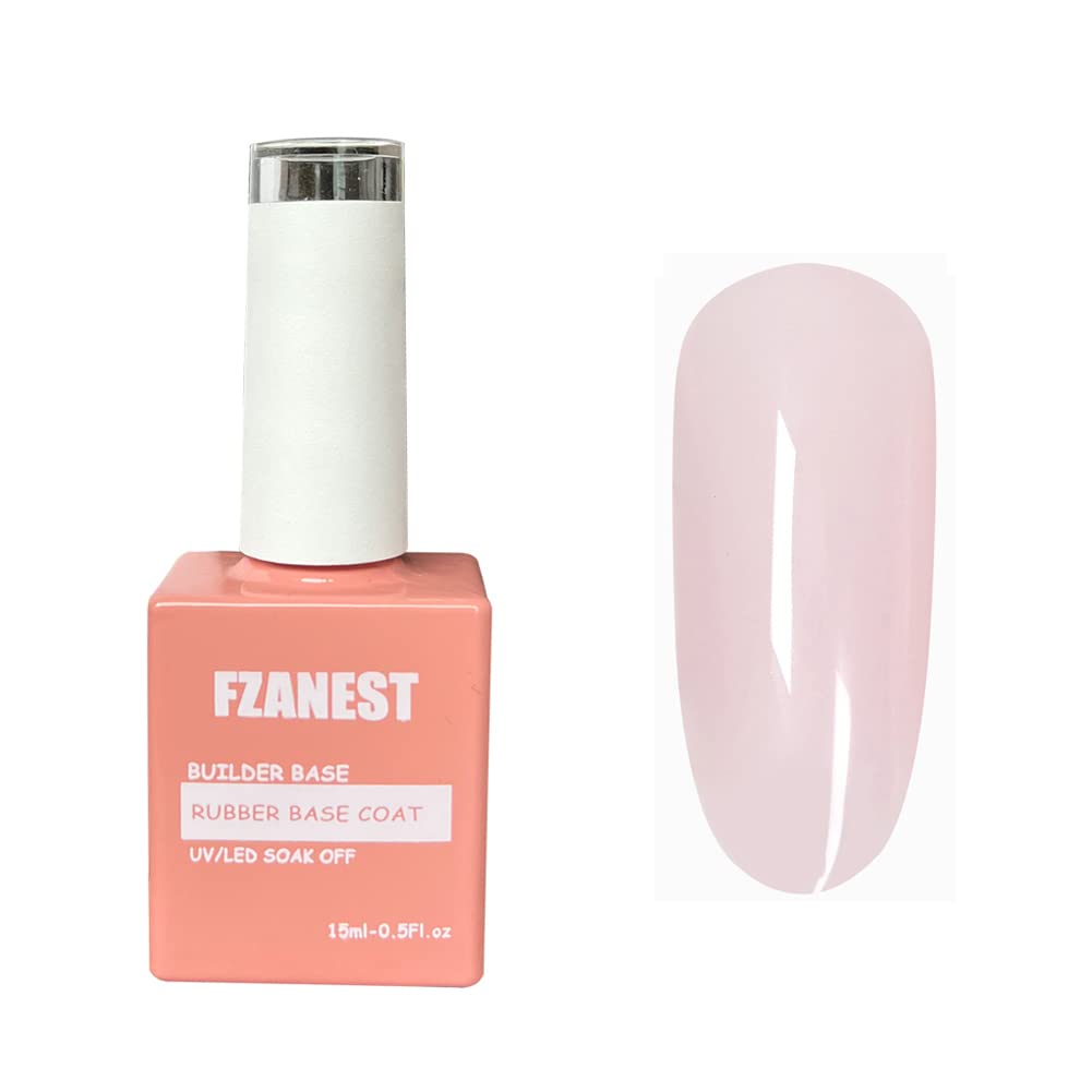 FZANEST Natural Nude Builder Gel For Nails, 15ml Rubber Builder Base Jelly Color Gel Polish Rubber Base Coat Nail Extension Soak Off French Manicure