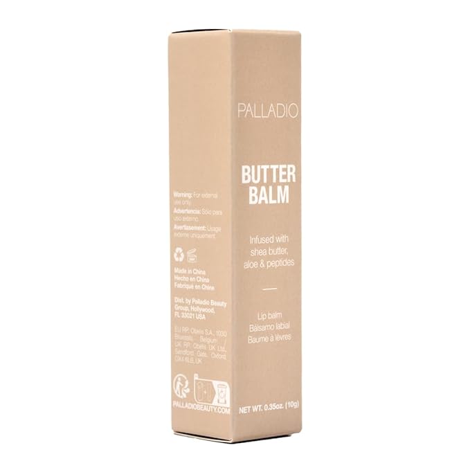 Palladio Butter Balm - Hydrating Lip Balm with Sheer Tint, Aloe, Peptides, Shea Butter, and Vegan Formulation for Instant Moisture, Shine, and Soothing Lip Care, French Vanilla