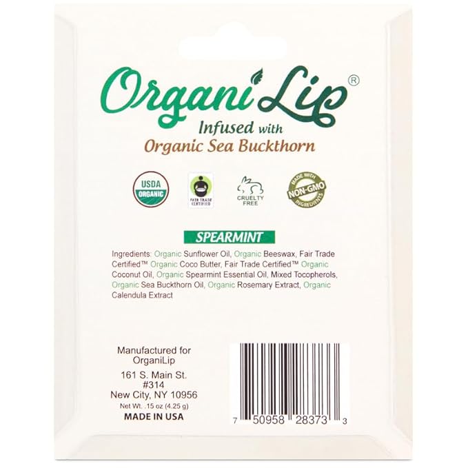 Organic Lip Balm, Spearmint Flavor, Ultra Hydrating Lip Moisturizer for Dry Lips, Oval Shaped Tube, USDA Certified Organic, 3 Pack - OrganiLip