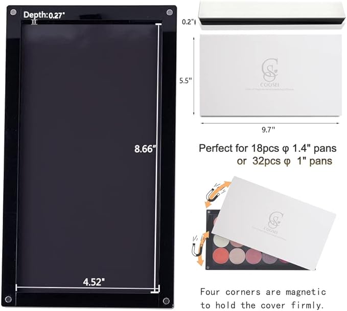 Arcylic Empty Magnetic Eyeshadow Palette Makeup Palette with Mirror stackable Makeup magnetic palette empty 2 layers overlap (dABL2) with a bag of metal sticker