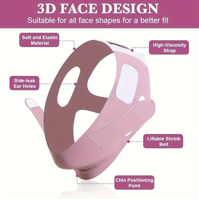 Face Slimming Mask, Breathable Mesh Design，V Line Face Lifting Strap and V Line Face Shaping Belt - Chin and Cheek Lifting Bandage for V Face Lift - Sleeping Mask Strap for Women - pink