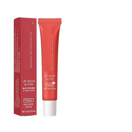 6 Color Hydrating Lip Butter Balm, Moisturizing Lip Repair, Lightweight Nourished Lip Glossy Christmas for Women (04 Poppy)