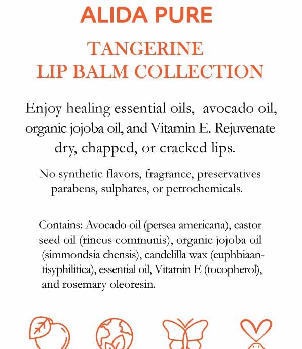 Tangerine Lip Balm, Vegan Lip Balm Set, Beeswax Free, with Avocado Oil, Organic Jojoba Oil, Candelilla Wax, and Vitamin E, Natural Moisturizer For Dry, Chapped, or Cracked Lips, 3 Tube Set