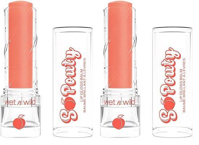 wet n wild Perfect Pout So Pouty Shine Tinted Lip Balm Peach Flavored, Hyaluronic Acid, Vegan Collagen, Moisturizing For Dry Lip Care, Pink (Pack of 2)