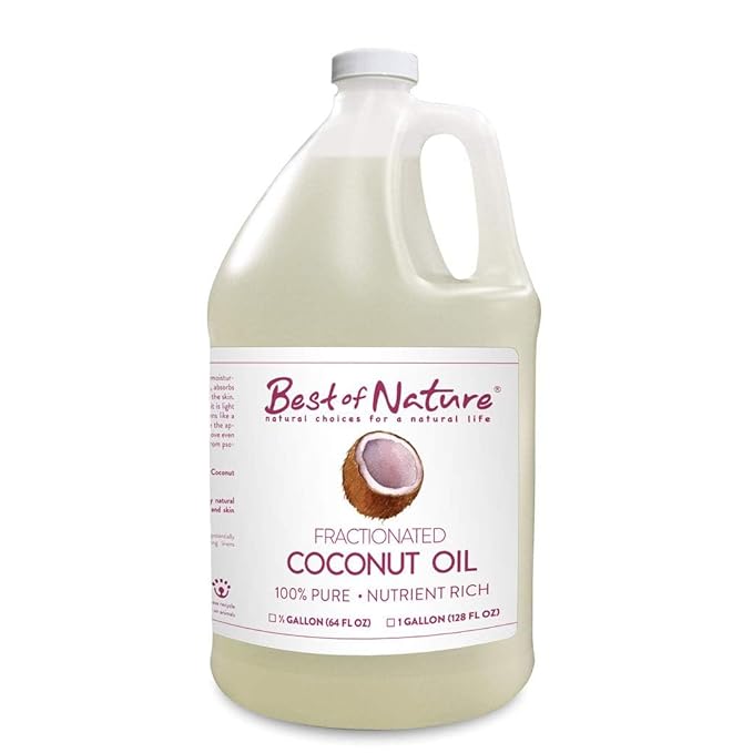 Best of Nature 100% Pure Fractionated Coconut Oil - Liquid MCT Massage & Body Oil, Unscented Moisturizer for Hair, Skin, Face, Aromatherapy Carrier for Essential Oils, Half Gallon (64 fl oz)