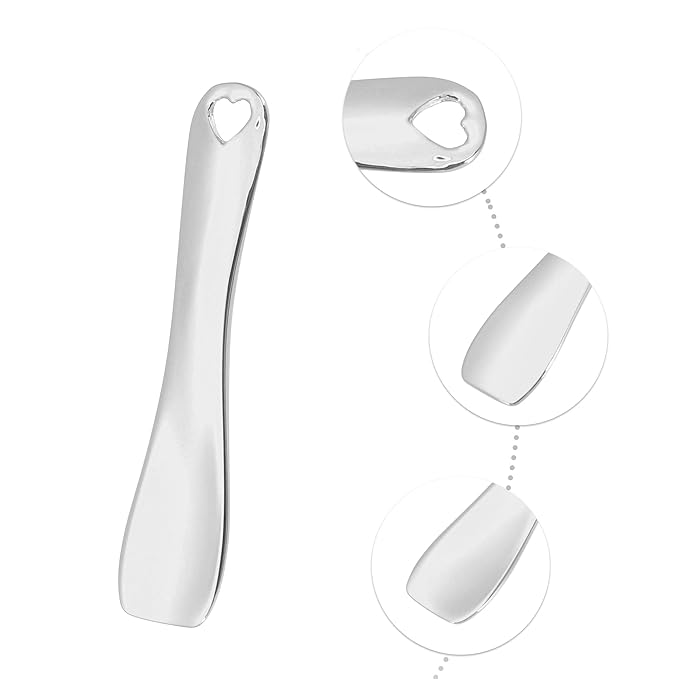 VOCOSTE 3 Pcs Makeup Spatula Mini Spoon, Eye Cream Massage Sticks Beauty Scoop, for Facial Cosmetic Face Cream, Heart Shape 2.36"x0.49", Silver Tone