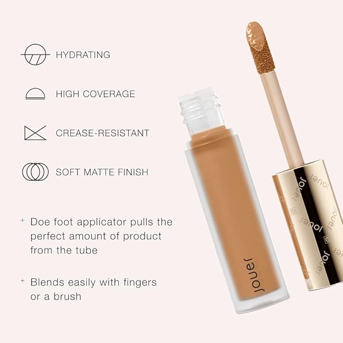 Jouer Essential High Coverage Liquid Concealer - Brightening Concealer - Color Corrector for Under Eye Dark Circles, Spot Coverage, and Eye Primer - Soft Matte Finish, Lace
