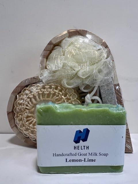 Spa Kit Birthday Box with Loofah Body Brush Lemon Lime Goat Milk Soap, Green