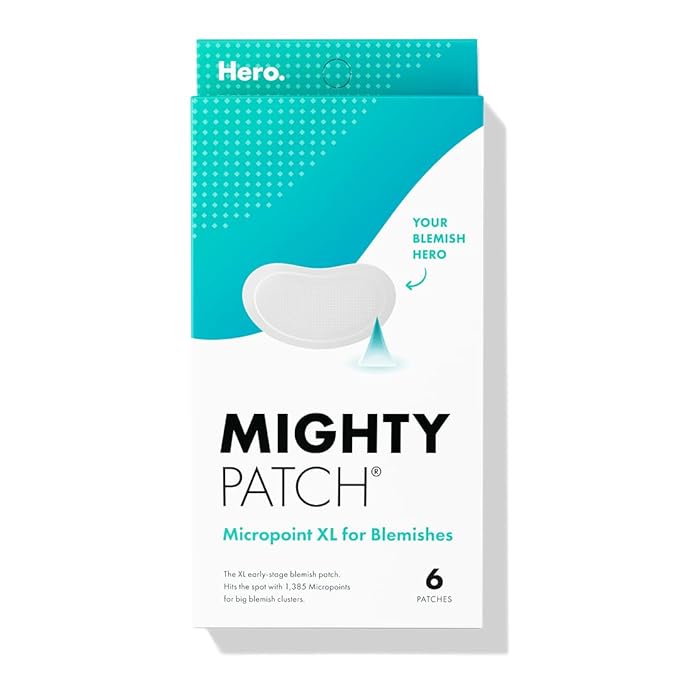 Mighty Patch Micropoint Large Hydrocolloid Pimple Patches for Face Blemishes from Hero Cosmetics, Acne Stickers for Early Stage Zits & Hidden Pimples, 1,385 Proprietary Micropoints, 6 Count
