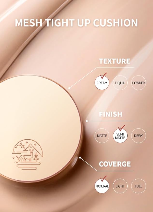 Mesh tight up cushion foundation 02, light/medium beige, Korean compact foundation, natural coverage, glow, sweat proof makeup, long lasting, all skin type