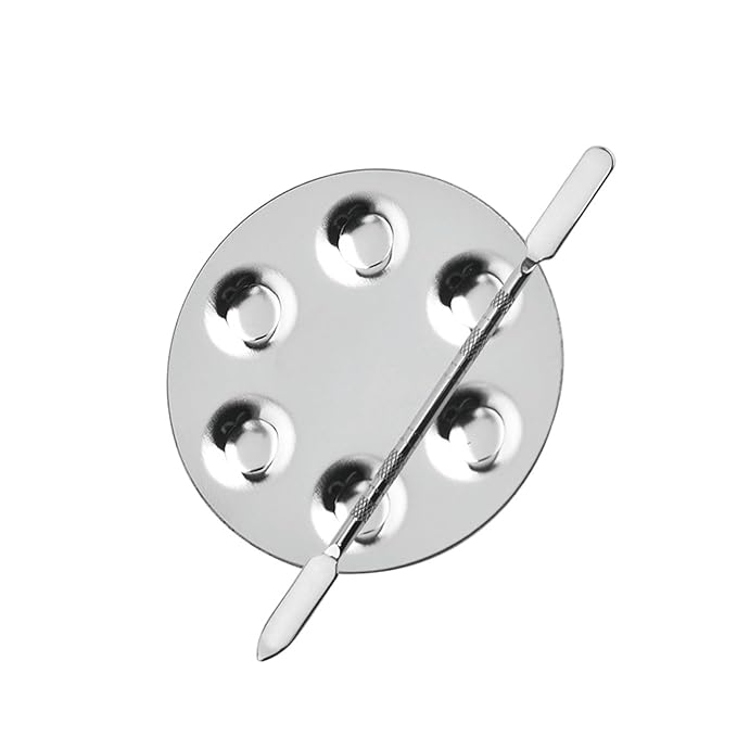 Metal Mixing Palette Makeup Spatula, Foundation Mixing Palette Hand, Make Up Tools Mini Mixing Tray with Finger Ring, Small Makeup Mixing Palette, Pack of 2