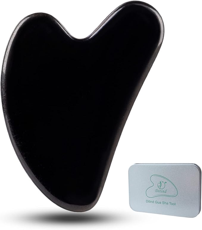 Ditind Gua Sha Facial Tools, Black Obsidian Gua Sha Massage Tool, Natural Jade Guasha Tool for Face and Body Skin Massage. Gua Sha Set for SPA Acupuncture Therapy, Trigger Point Treatment.