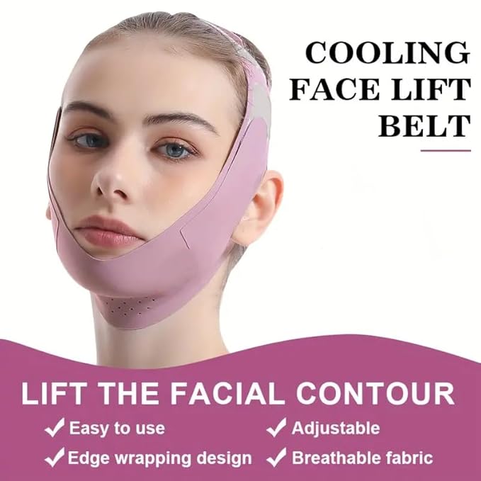 Face Slimming Mask, Breathable Mesh Design，V Line Face Lifting Strap and V Line Face Shaping Belt - Chin and Cheek Lifting Bandage for V Face Lift - Sleeping Mask Strap for Women - pink