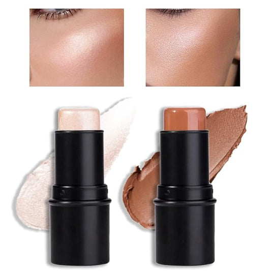 evpct 2Pcs Face Cream Contour Bronzer Sticks Makeup Highlighter Highlight Brown Creme Cheek Contour Sticks contorno en crema Bronzing Foundation Stick Kit Shadow Shading Face Contour Highly Piamented