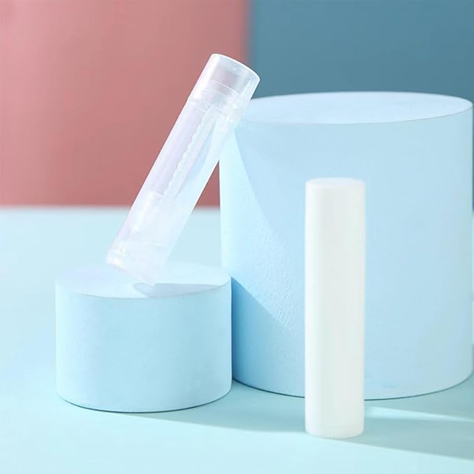 50 Lip Balm Container Kit with Filling Tray and Spatula, Round Tube Refillable Empty Tube 3 Colors, 0.15 oz, BPA Free, for DIY Homemade Lipstick Lipstick (50 white kits,)