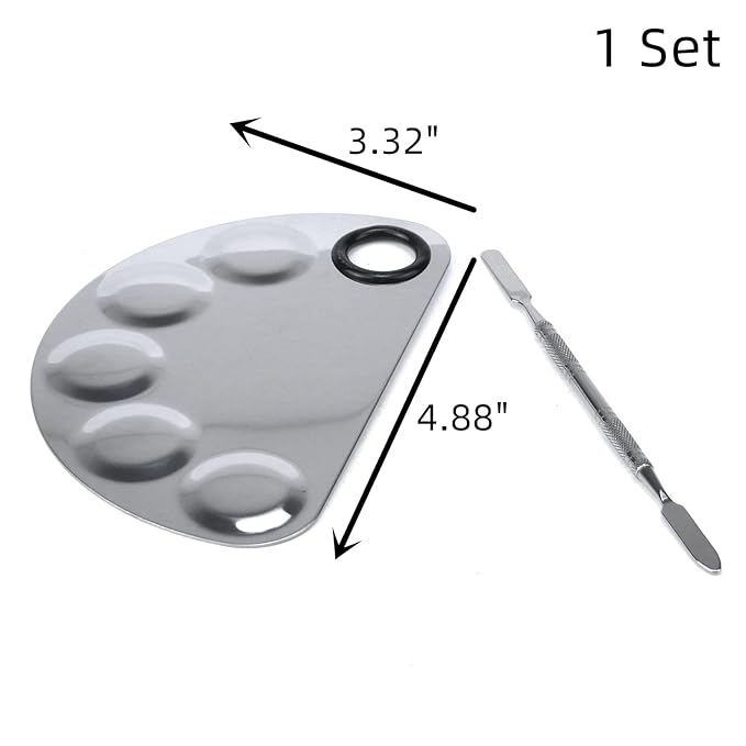Stainless Steel Professional Beauty Palette,Large Square and Half Moon Color Palette，Silver，with Color Stick,1 SET