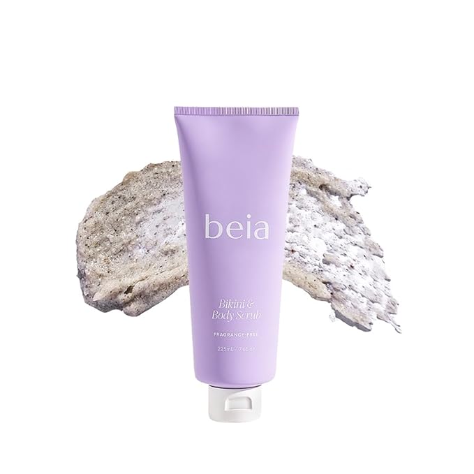 Beia Bikini & Body Scrub - Gentle Exfoliating Body Scrub with Glycolic Acid & Rice Extract - Fights Ingrown Hairs KP Bumps & Dry Skin - Hydrating & Soothing for Sensitive Skin 7.6 Oz