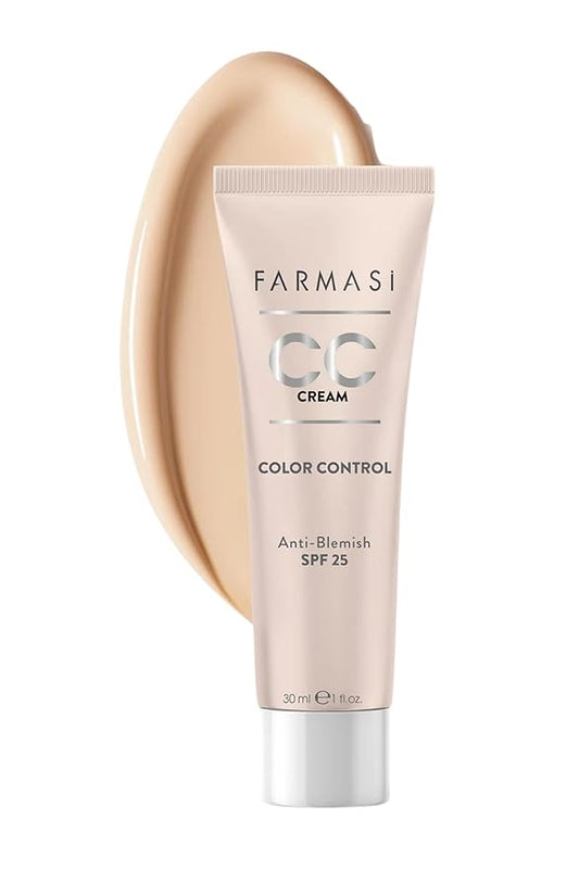 FARMASi CC Color Control Cream, Natural and Flawless Finish, Enriched Formula with Multimineral & Spf 25+, All-Day Hold, All Skin Types, 1 fl. oz, 02 Light ot Medium