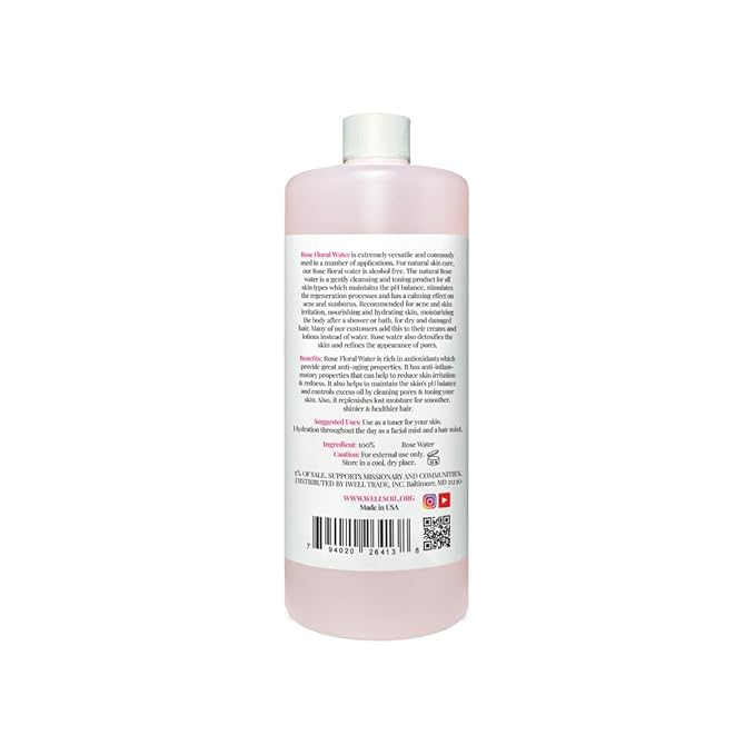 Well's Oil Rosewater Mist Spray (32 Fl oz) – Hydrates, Soothes & Refreshes | 100% Natural | No Chemical | for All Skin and Hair Types