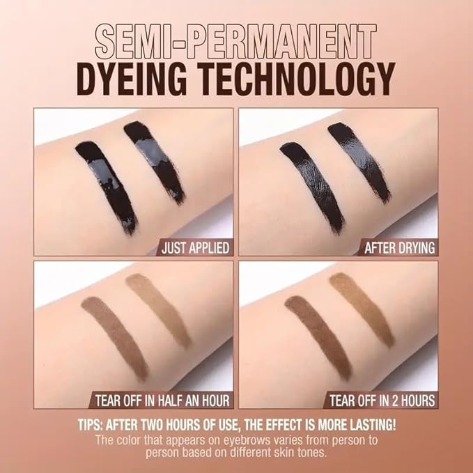 Tattoo Eyebrow Gel Easy Peel Off, Peel Off Eyebrow Tint, Easy Peel off Eyebrow Gel, Peel Off Eyebrow Tint, Waterproof & Sweatproof for All Skin Types (#1 Light Brown + #2 Medium Brown)
