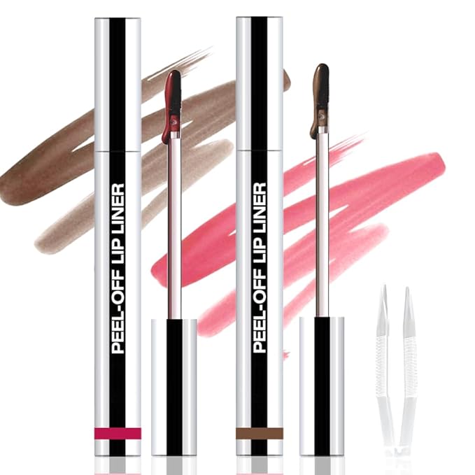 2Pcs Peel Off Matte Liquid Lip Gloss Stain-Lip Liner with Tweezer, Peel Off Lip Stain, Long Lasting & Waterproof Lipstick Tattoo, Transfer-Proof Lip Gloss for All Skin Types (04#+06#, 2Pcs)