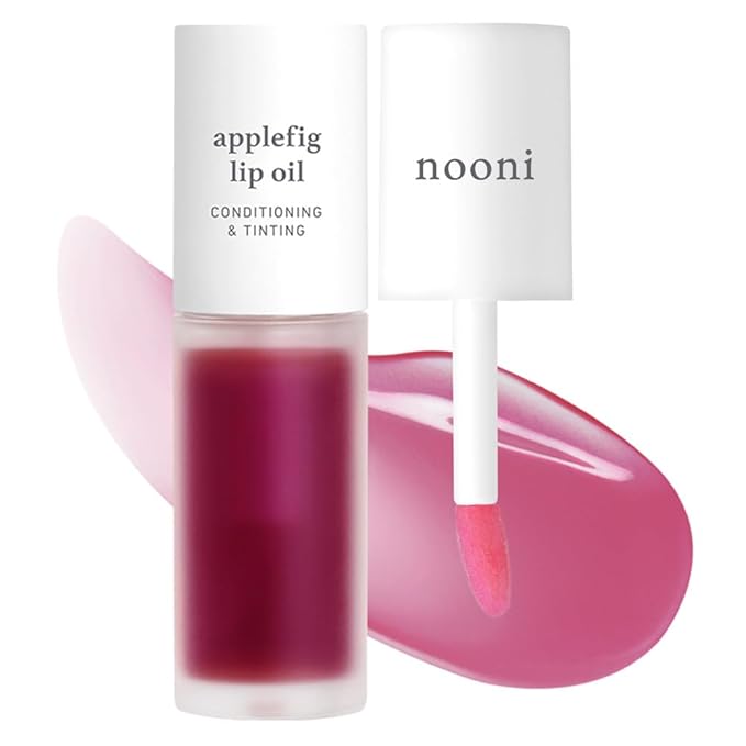 NOONI Korean Lip Oil - Applefig | Long-Lasting, Moisturizing, Plumping, Revitalizing for Dry Lips, Waterproof, No Peel Off, Hydrating, Nourishing Crystal Clear, 0.12 FL Oz