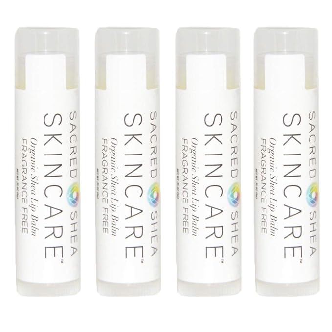 Organic Unscented Natural Moisturizing Lip Balm, Natural Lip Repair, Healing Organic Fragrance-Free Shea Butter 4 Pack