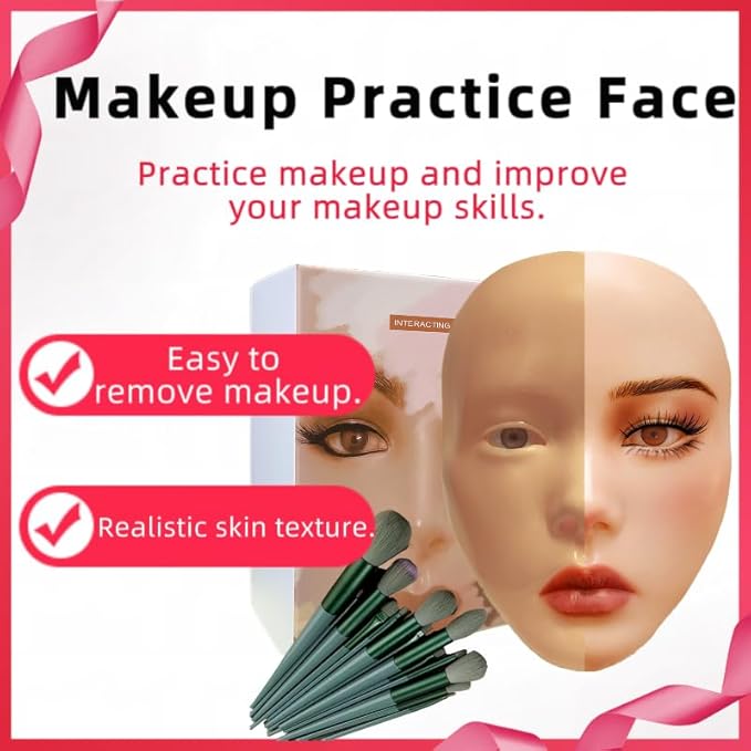 3D Makeup Practice Face, XIJIEMAO Mannequin Head For Makeup, Reusable Silicone Full Makeup Mannequin Head With Stand And Brush Set, Eye Shadow Makeup Face Board, Emerging Makeup Artist, Girl'S Gift