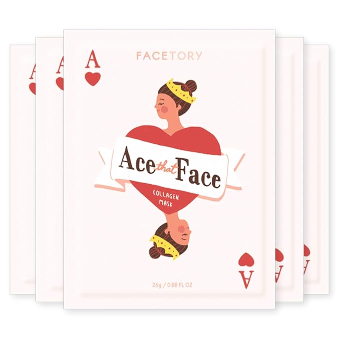 FACETORY K Beauty Face Mask Skin Care - ACE THAT FACE FIRMING COLLAGEN Sheet Mask with Collagen & Mushroom Extract | Collagen Face Mask Plumping Glowing Skin (5 Pack)